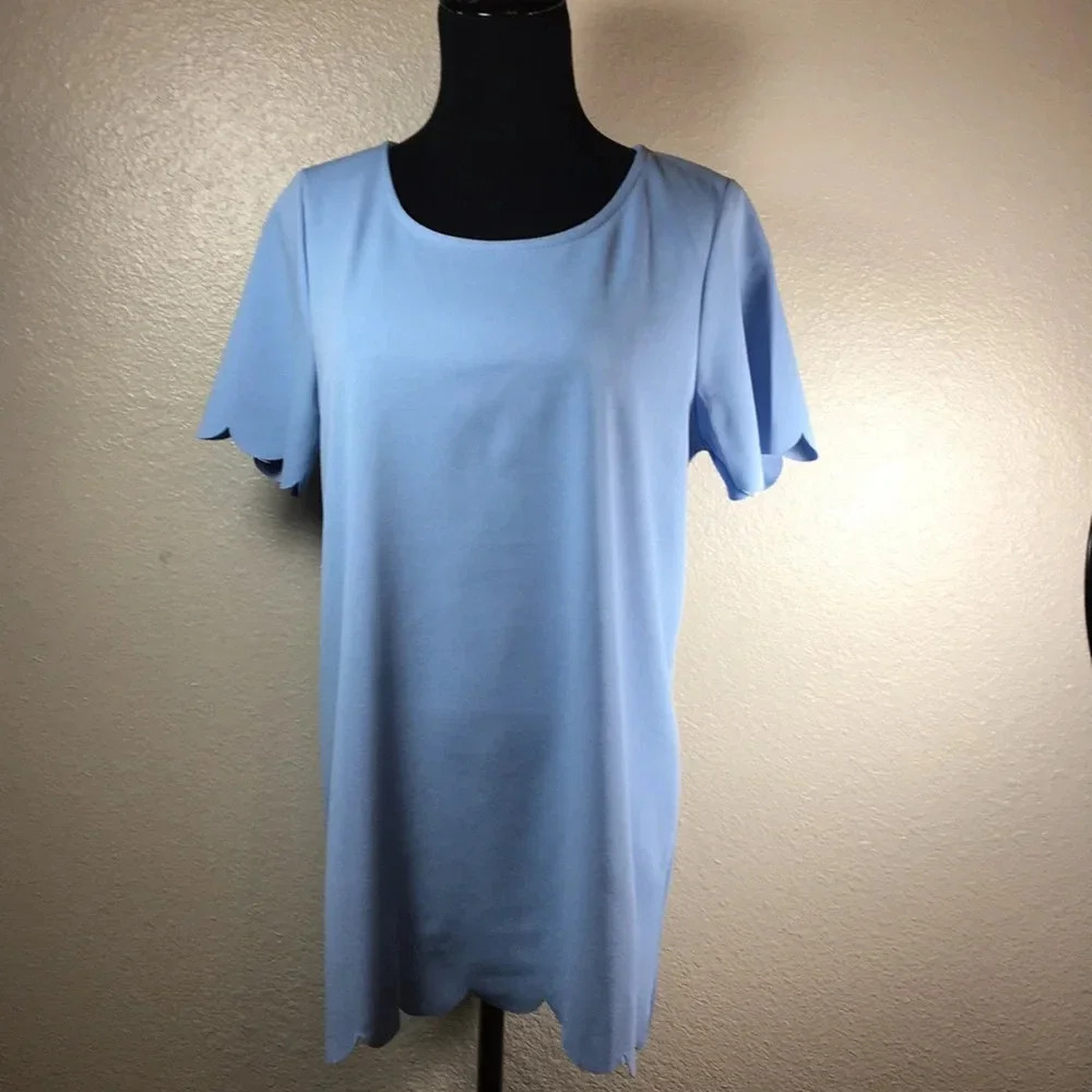 NEW*PinkBlush Blue Solid‎ Scalloped Hem Top - Picture 7 of 15